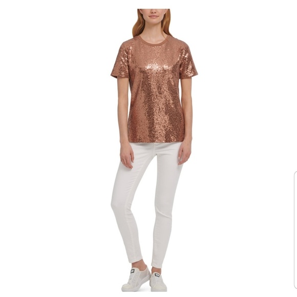 DKNY Foundation Sequin Crewneck Top - Picture 2 of 3